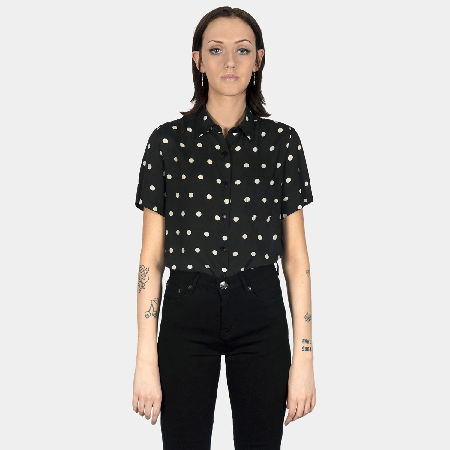 Stepping Stone – Black And White Polka Dot Shirt (Size XS, M, L, XL, 2XL) 2 Stepping Stone – Black And White Polka Dot Shirt (Size XS, M, L, XL, 2XL) - Image 2