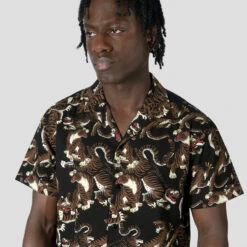 Tame My Tiger – Tiger Motif Print Shirt -Straight To Hell tam my tig blk bro men w 3