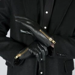 Throttle – Black And Gold Leather Zip Gloves 8 Throttle – Black And Gold Leather Zip Gloves -Straight To Hell thr gol men w 1