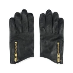 Throttle – Black And Gold Leather Zip Gloves