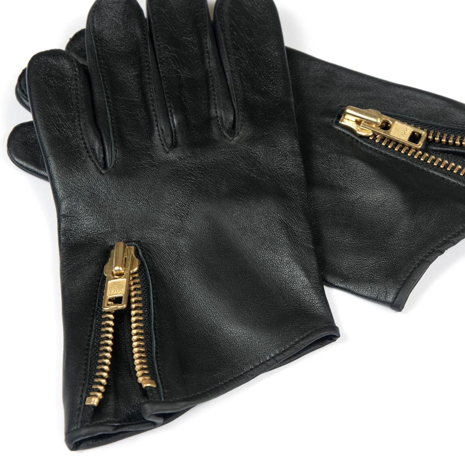 Throttle – Black And Gold Leather Zip Gloves 2 Throttle – Black And Gold Leather Zip Gloves - Image 2