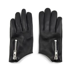 Throttle – Black And Nickel Leather Zip Gloves