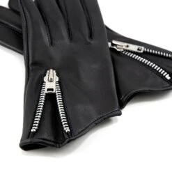 Throttle – Black And Nickel Leather Zip Gloves -Straight To Hell throttle men blk detail