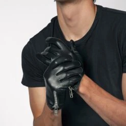 Throttle – Black And Nickel Leather Zip Gloves -Straight To Hell throttle web 2