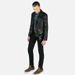 Vegan Commando – Black And Brass Faux Leather Jacket -Straight To Hell veg com blk bra sthvl men w 21