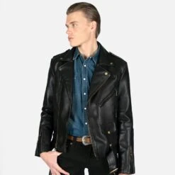 Vegan Commando – Black And Brass Faux Leather Jacket -Straight To Hell veg com blk bra sthvl men w 22