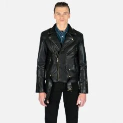 Vegan Commando – Black And Brass Faux Leather Jacket -Straight To Hell veg com blk bra sthvl men w 25