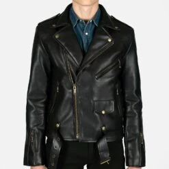 Vegan Commando – Black And Brass Faux Leather Jacket -Straight To Hell veg com blk bra sthvl men w 26