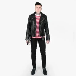 Vegan Commando – Black And Nickel Faux Leather Jacket -Straight To Hell veg com blk nic men sthvl w 2