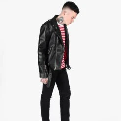 Vegan Commando – Black And Nickel Faux Leather Jacket -Straight To Hell veg com blk nic men sthvl w 3