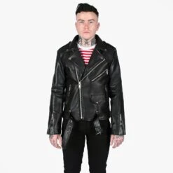 Vegan Commando – Black And Nickel Faux Leather Jacket -Straight To Hell veg com blk nic men sthvl w 6