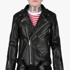 Vegan Commando – Black And Nickel Faux Leather Jacket -Straight To Hell veg com blk nic men sthvl w 8
