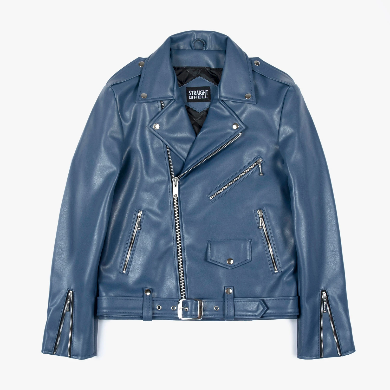 Vegan Commando – Blue And Nickel – Faux Leather Jacket (Size 34, 36, 38S, 38, 40, 42) 1 Vegan Commando – Blue And Nickel – Faux Leather Jacket (Size 34, 36, 38S, 38, 40, 42)