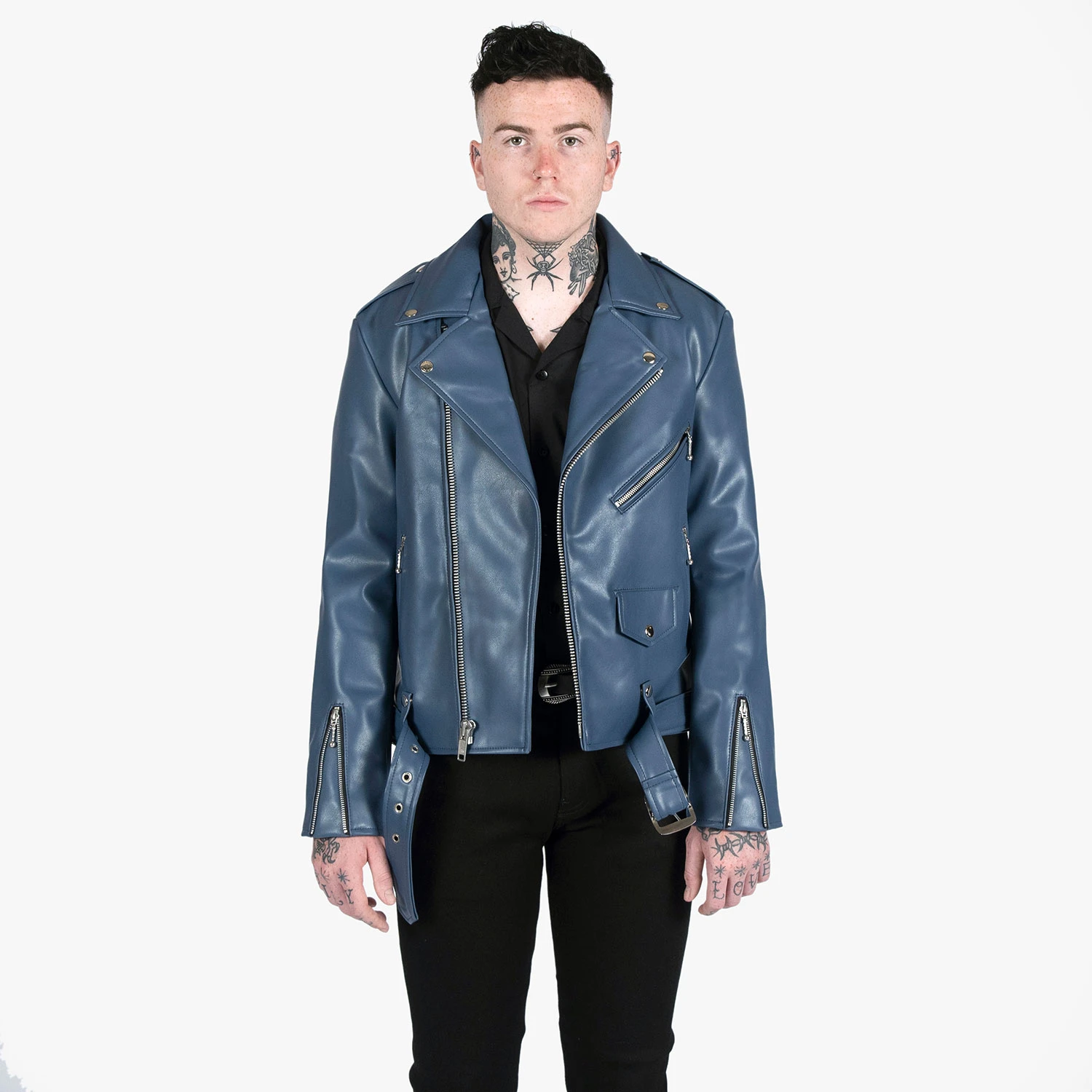 Vegan Commando – Blue And Nickel – Faux Leather Jacket (Size 34, 36, 38S, 38, 40, 42) 3 Vegan Commando – Blue And Nickel – Faux Leather Jacket (Size 34, 36, 38S, 38, 40, 42) - Image 3