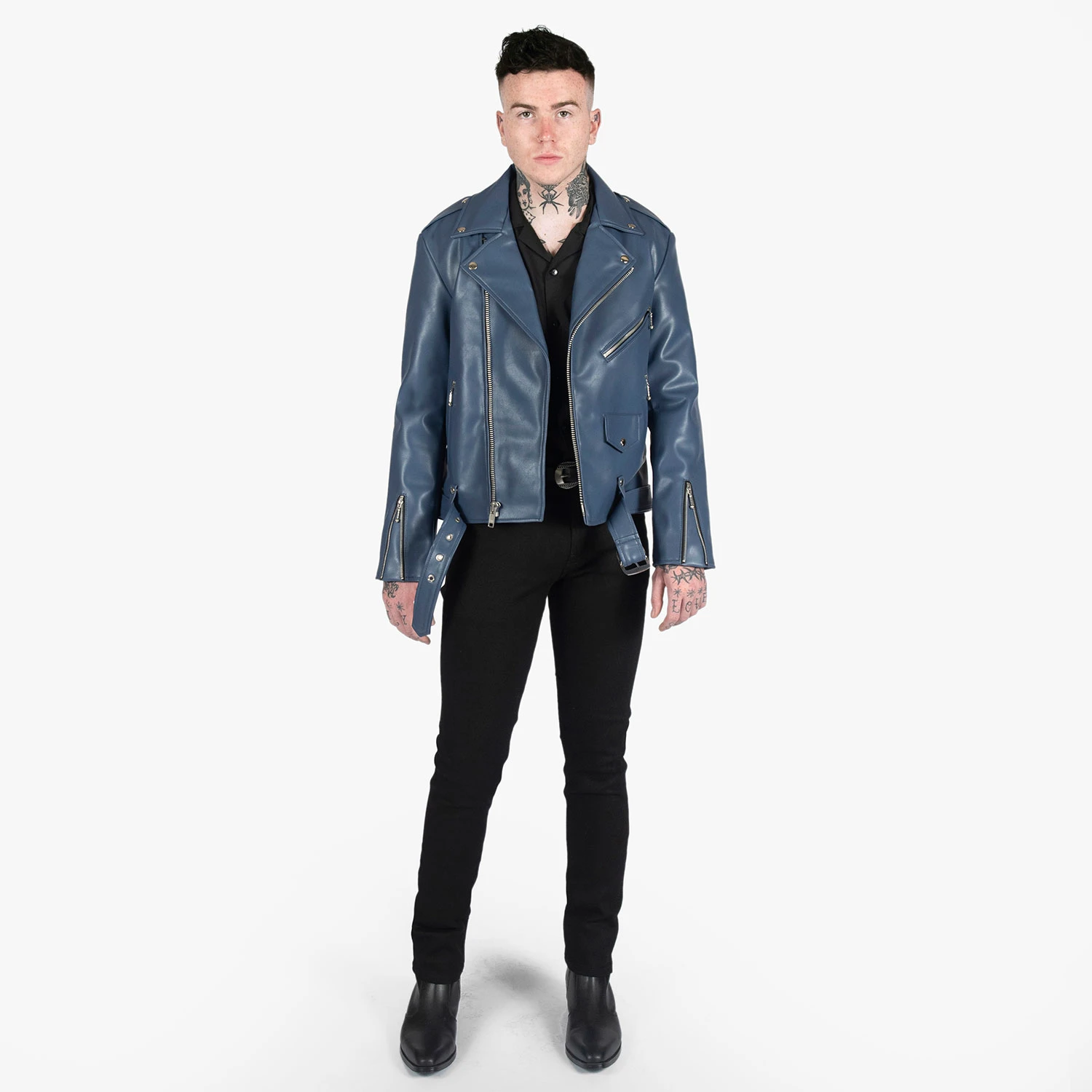 Vegan Commando – Blue And Nickel – Faux Leather Jacket (Size 34, 36, 38S, 38, 40, 42) 5 Vegan Commando – Blue And Nickel – Faux Leather Jacket (Size 34, 36, 38S, 38, 40, 42) - Image 5