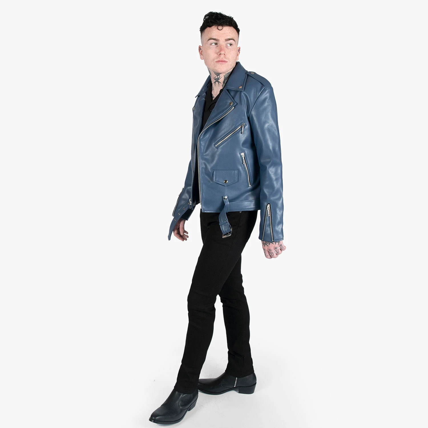 Vegan Commando – Blue And Nickel – Faux Leather Jacket (Size 34, 36, 38S, 38, 40, 42) 7 Vegan Commando – Blue And Nickel – Faux Leather Jacket (Size 34, 36, 38S, 38, 40, 42) - Image 7