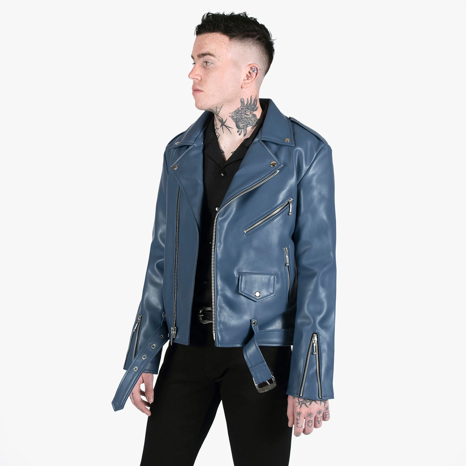 Vegan Commando – Blue And Nickel – Faux Leather Jacket (Size 34, 36, 38S, 38, 40, 42) 9 Vegan Commando – Blue And Nickel – Faux Leather Jacket (Size 34, 36, 38S, 38, 40, 42) - Image 9