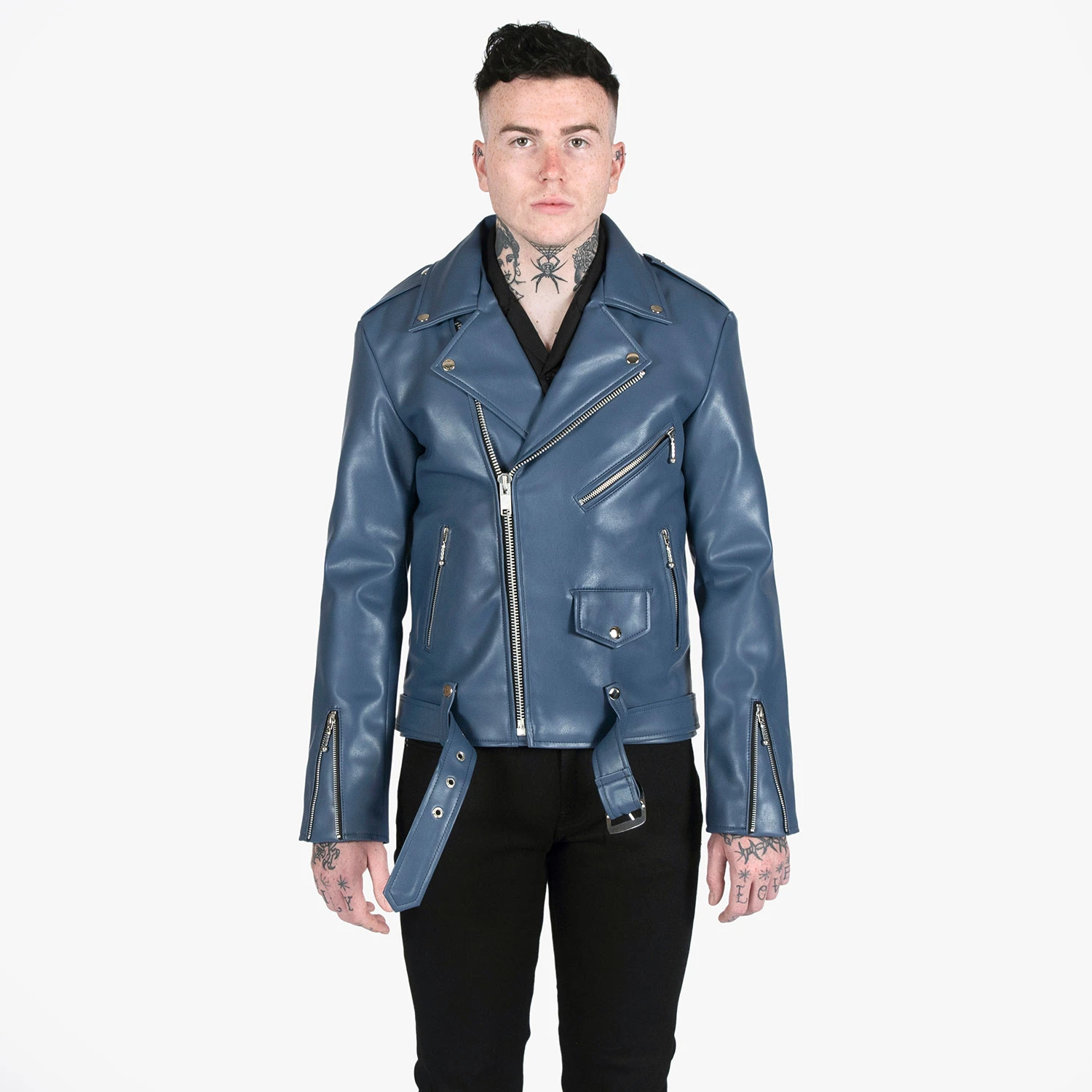 Vegan Commando – Blue And Nickel – Faux Leather Jacket (Size 34, 36, 38S, 38, 40, 42) 2 Vegan Commando – Blue And Nickel – Faux Leather Jacket (Size 34, 36, 38S, 38, 40, 42) - Image 2