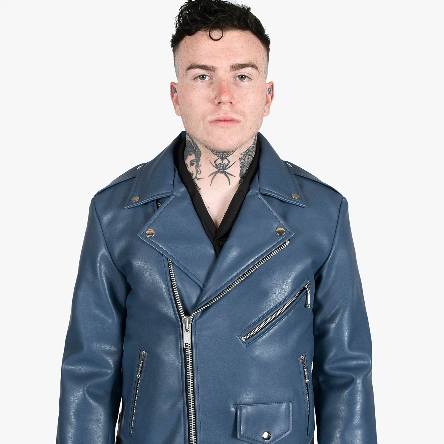 Vegan Commando – Blue And Nickel – Faux Leather Jacket (Size 34, 36, 38S, 38, 40, 42) 6 Vegan Commando – Blue And Nickel – Faux Leather Jacket (Size 34, 36, 38S, 38, 40, 42) - Image 6