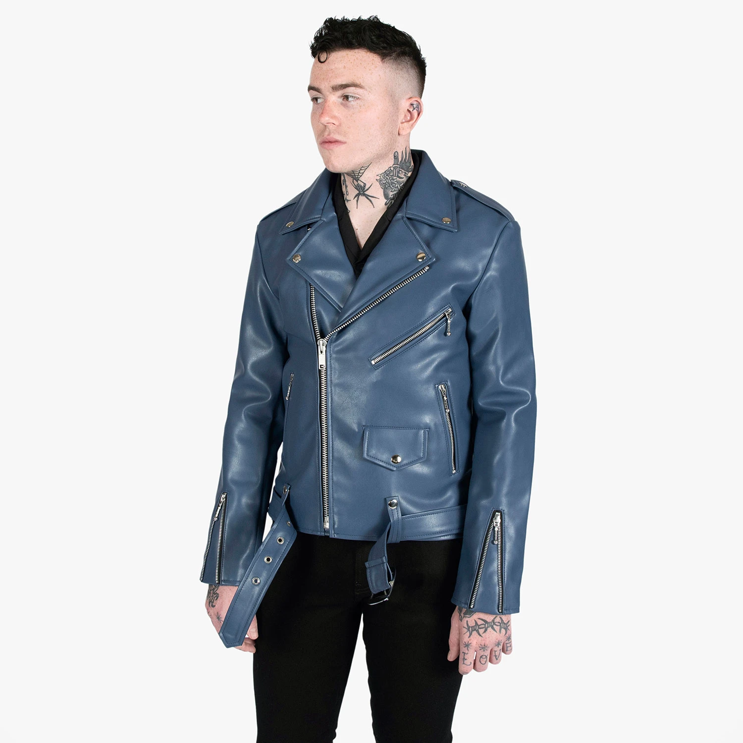 Vegan Commando – Blue And Nickel – Faux Leather Jacket (Size 34, 36, 38S, 38, 40, 42) 4 Vegan Commando – Blue And Nickel – Faux Leather Jacket (Size 34, 36, 38S, 38, 40, 42) - Image 4