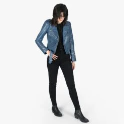 Vegan Commando – Blue And Nickel Faux Leather Jacket (Size S, M, L, XL, 2XL, 3XL, 4XL, 5XL) -Straight To Hell veg com blu nic sthvl wom w 2