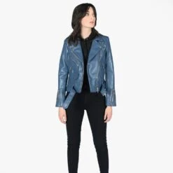 Vegan Commando – Blue And Nickel Faux Leather Jacket (Size S, M, L, XL, 2XL, 3XL, 4XL, 5XL) -Straight To Hell veg com blu nic sthvl wom w 4