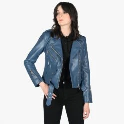 Vegan Commando – Blue And Nickel Faux Leather Jacket (Size S, M, L, XL, 2XL, 3XL, 4XL, 5XL) -Straight To Hell veg com blu nic sthvl wom w 6