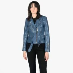 Vegan Commando – Blue And Nickel Faux Leather Jacket (Size S, M, L, XL, 2XL, 3XL, 4XL, 5XL) -Straight To Hell veg com blu nic sthvl wom w 8