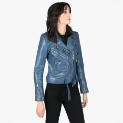 Vegan Commando – Blue And Nickel Faux Leather Jacket (Size S, M, L, XL, 2XL, 3XL, 4XL, 5XL) -Straight To Hell veg com blu nic sthvl wom w 9