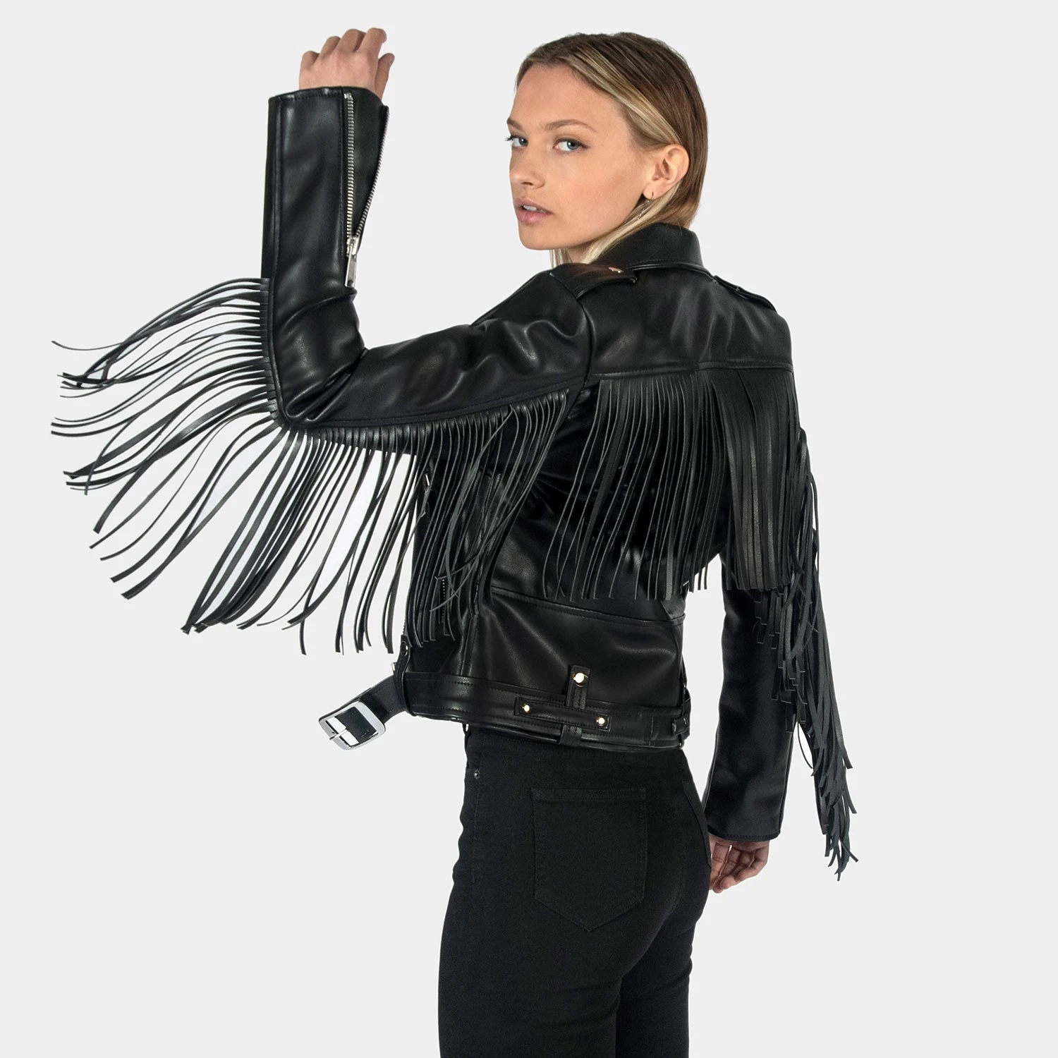 Vegan Commando Fringe – Faux Leather Jacket With Fringe 7 Vegan Commando Fringe – Faux Leather Jacket With Fringe - Image 7
