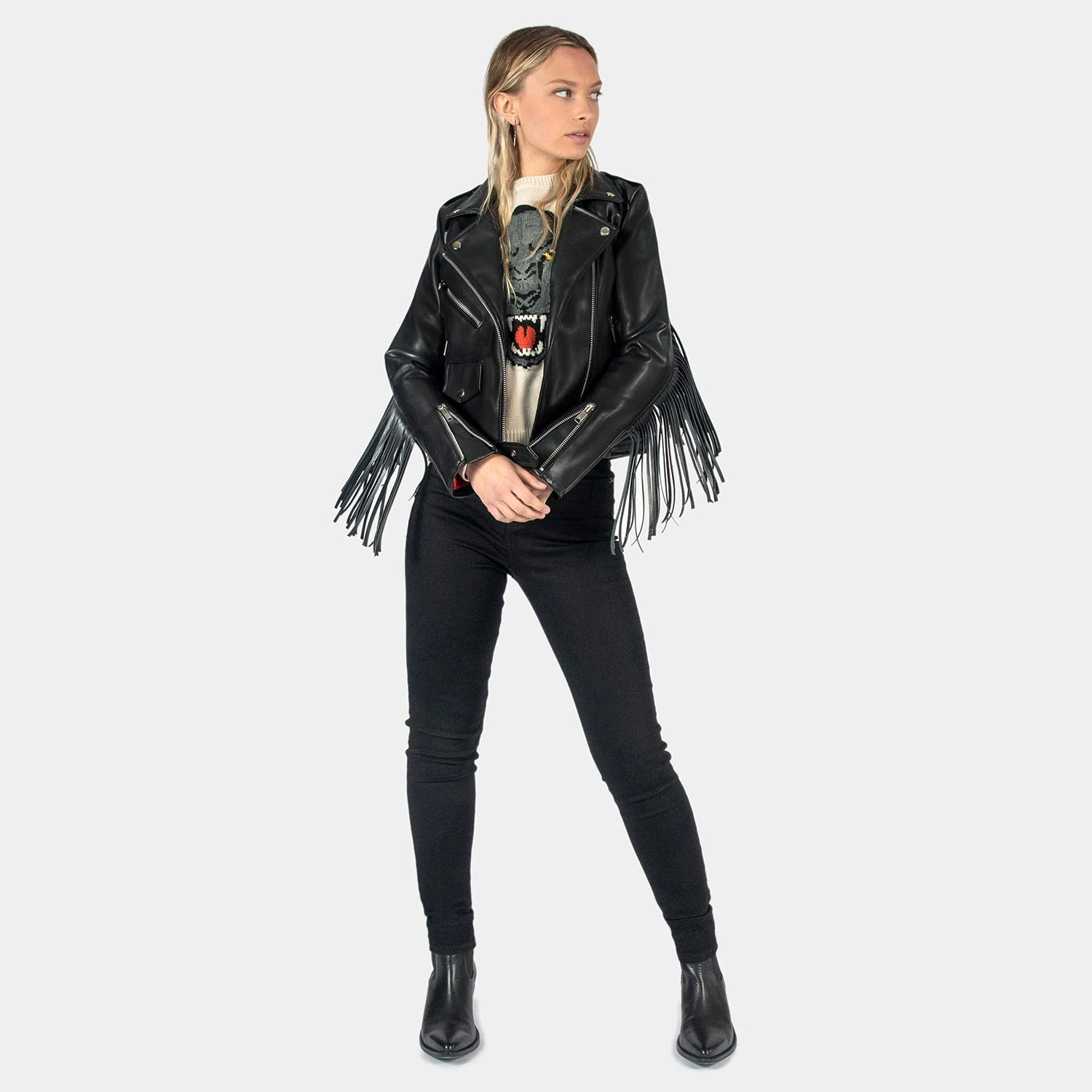 Vegan Commando Fringe – Faux Leather Jacket With Fringe 4 Vegan Commando Fringe – Faux Leather Jacket With Fringe - Image 4