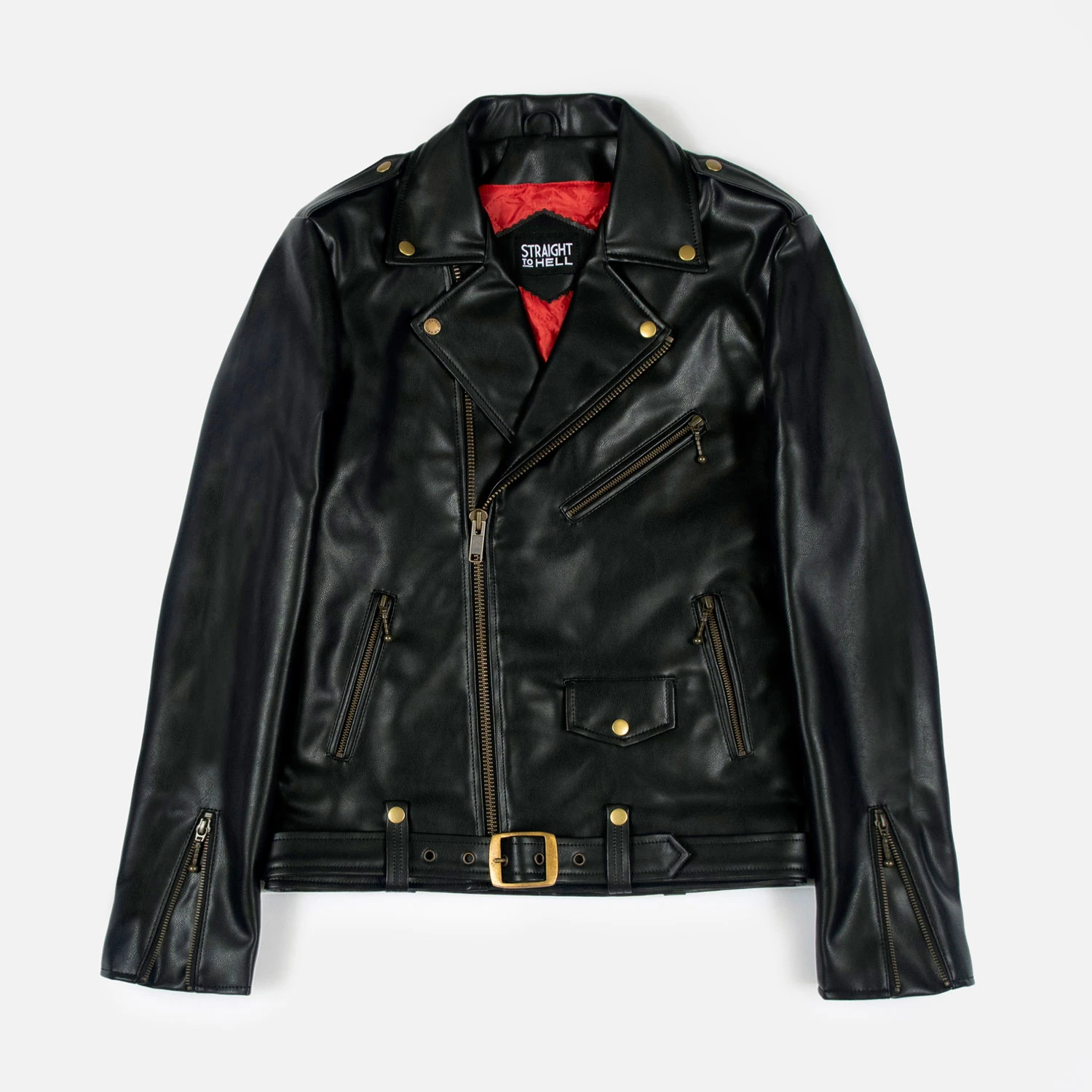 Vegan Commando Long – For Tall Men – Black And Brass Faux Leather Jacket 1 Vegan Commando Long – For Tall Men – Black And Brass Faux Leather Jacket