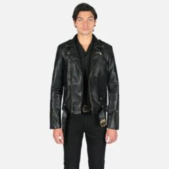 Vegan Commando Long – For Tall Men – Black And Brass Faux Leather Jacket 17 Vegan Commando Long – For Tall Men – Black And Brass Faux Leather Jacket -Straight To Hell veg com lon blk nic sthvl w 1 1