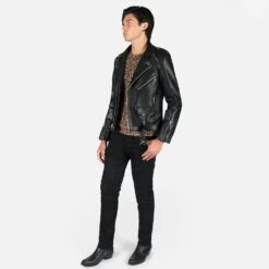 Vegan Commando Long – For Tall Men – Black And Nickel Faux Leather Jacket -Straight To Hell veg com lon blk nic sthvl w 13