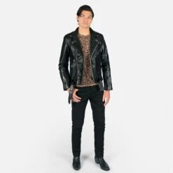 Vegan Commando Long – For Tall Men – Black And Nickel Faux Leather Jacket -Straight To Hell veg com lon blk nic sthvl w 14