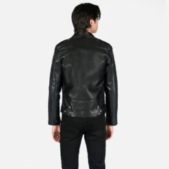 Vegan Commando Long – For Tall Men – Black And Nickel Faux Leather Jacket -Straight To Hell veg com lon blk nic sthvl w 16