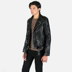 Vegan Commando Long – For Tall Men – Black And Nickel Faux Leather Jacket -Straight To Hell veg com lon blk nic sthvl w 17