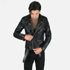 Vegan Commando Long – For Tall Men – Black And Nickel Faux Leather Jacket -Straight To Hell veg com lon blk nic sthvl w 18
