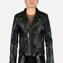 Vegan Commando Long – For Tall Men – Black And Nickel Faux Leather Jacket -Straight To Hell veg com lon blk nic sthvl w 19