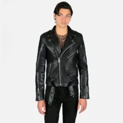 Vegan Commando Long – For Tall Men – Black And Nickel Faux Leather Jacket -Straight To Hell veg com lon blk nic sthvl w 20