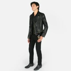 Vegan Commando Long – For Tall Men – Black And Brass Faux Leather Jacket 13 Vegan Commando Long – For Tall Men – Black And Brass Faux Leather Jacket -Straight To Hell veg com lon blk nic sthvl w 3