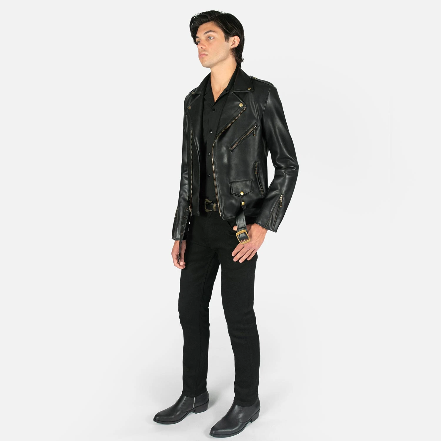 Vegan Commando Long – For Tall Men – Black And Brass Faux Leather Jacket 5 Vegan Commando Long – For Tall Men – Black And Brass Faux Leather Jacket - Image 5