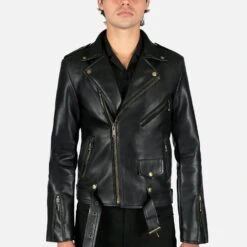 Vegan Commando Long – For Tall Men – Black And Brass Faux Leather Jacket 14 Vegan Commando Long – For Tall Men – Black And Brass Faux Leather Jacket -Straight To Hell veg com lon blk nic sthvl w 7