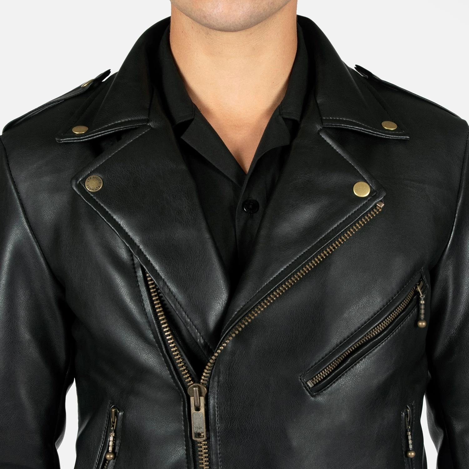 Vegan Commando Long – For Tall Men – Black And Brass Faux Leather Jacket 7 Vegan Commando Long – For Tall Men – Black And Brass Faux Leather Jacket - Image 7