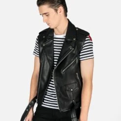 Vegan Commando Vest – Faux Leather Vest -Straight To Hell veg com ves w 13