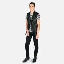 Vegan Commando Vest – Faux Leather Vest -Straight To Hell veg com ves w 16