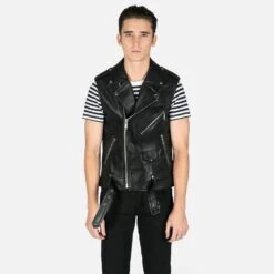 Vegan Commando Vest – Faux Leather Vest -Straight To Hell veg com ves w 18