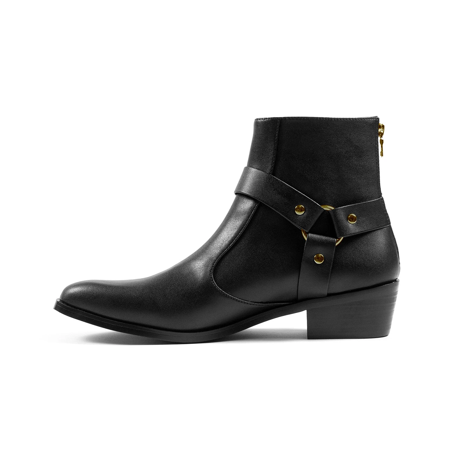 Vegan Libertine – Black And Brass Faux Leather Harness Boots (Size 7, 7.5, 8, 10.5, 11, 12, 13, 14) 2 Vegan Libertine – Black And Brass Faux Leather Harness Boots (Size 7, 7.5, 8, 10.5, 11, 12, 13, 14) - Image 2