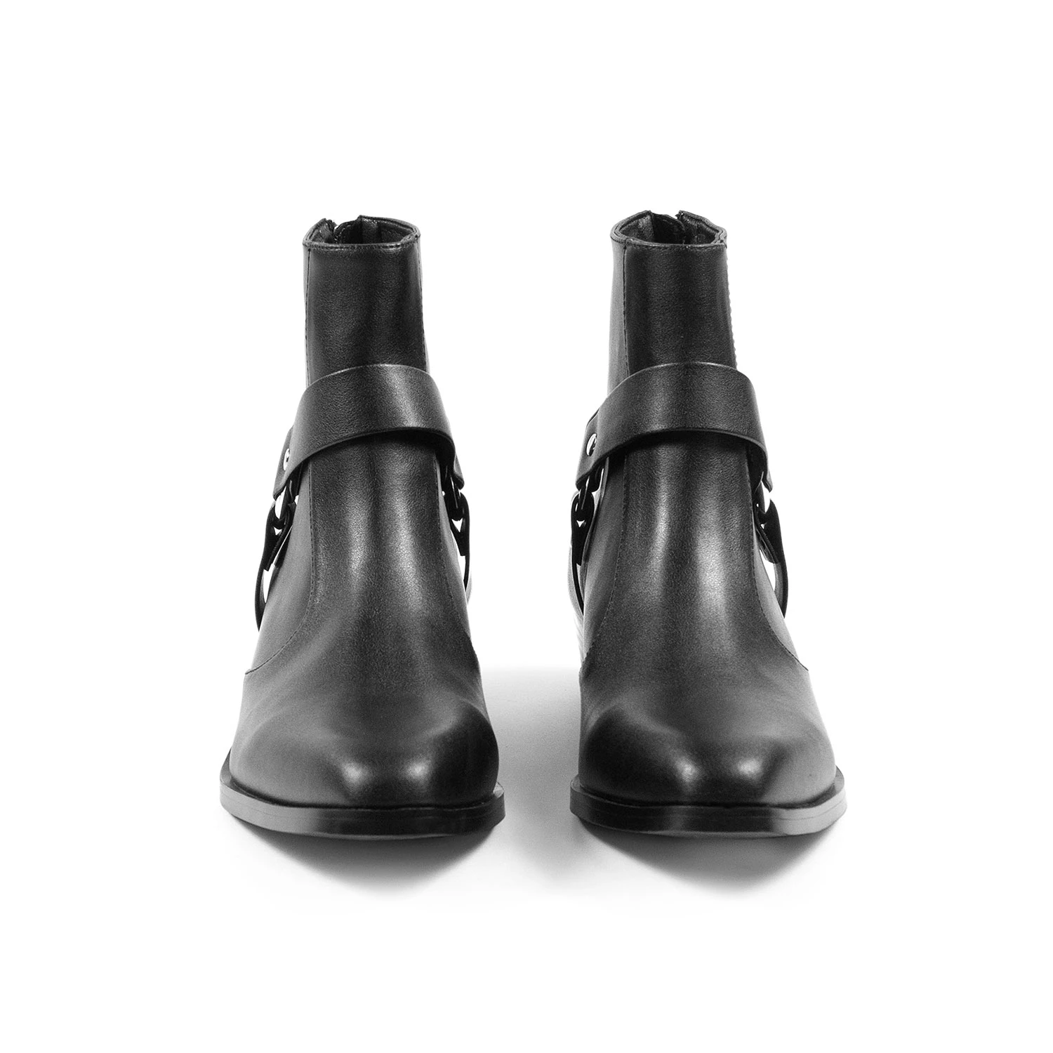 Vegan Libertine – Black And Nickel Faux Leather Harness Boots (Size 14) 4 Vegan Libertine – Black And Nickel Faux Leather Harness Boots (Size 14) - Image 4