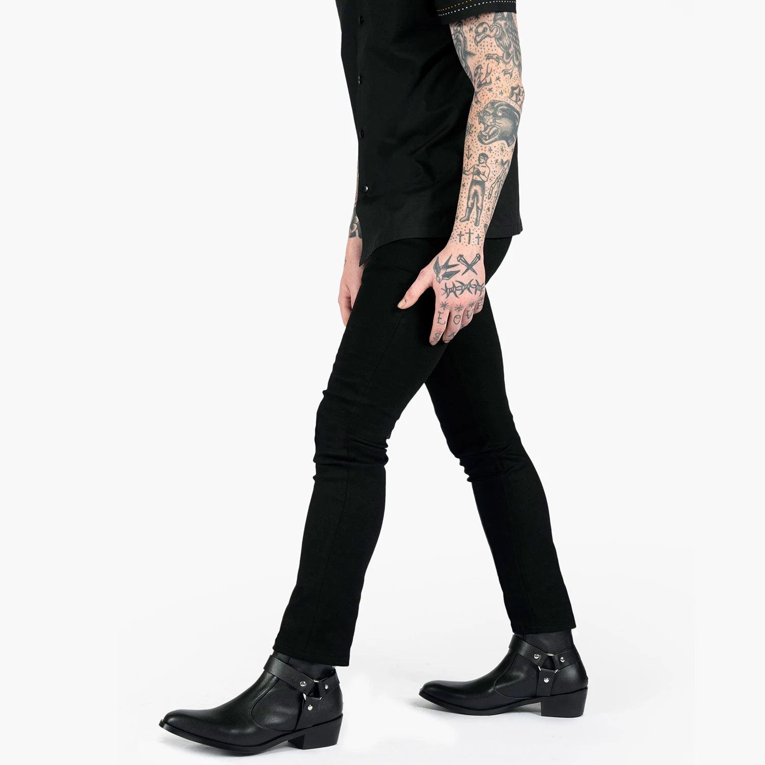 Vegan Libertine – Black And Nickel Faux Leather Harness Boots (Size 14) 6 Vegan Libertine – Black And Nickel Faux Leather Harness Boots (Size 14) - Image 6